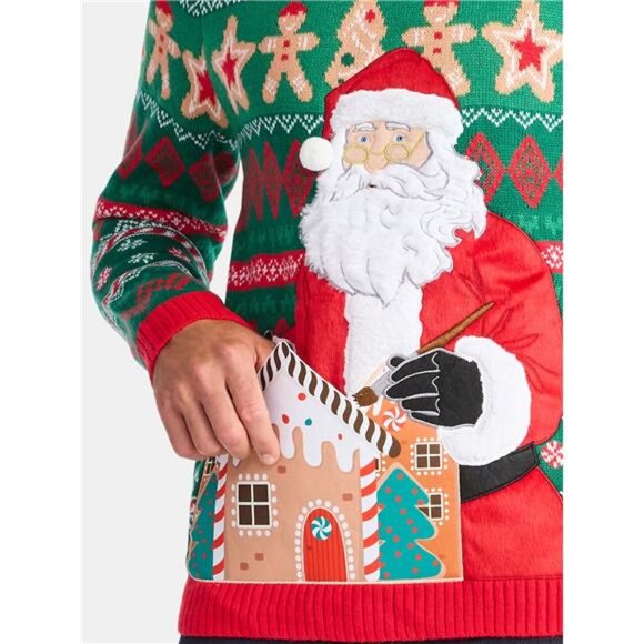 Holiday Time Men's Long Sleeve Christmas Sweater with Santa, Sizes XS-3XL - Picture 6 of 6